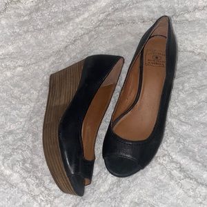 Lucky Brand leather peep-toe wedges